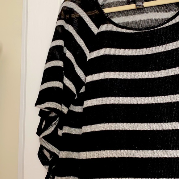 INC Black & Silver, Boatneck, Shimmery, Striped, Flowy, 3/4 Sleeve Shirt - Picture 12 of 15